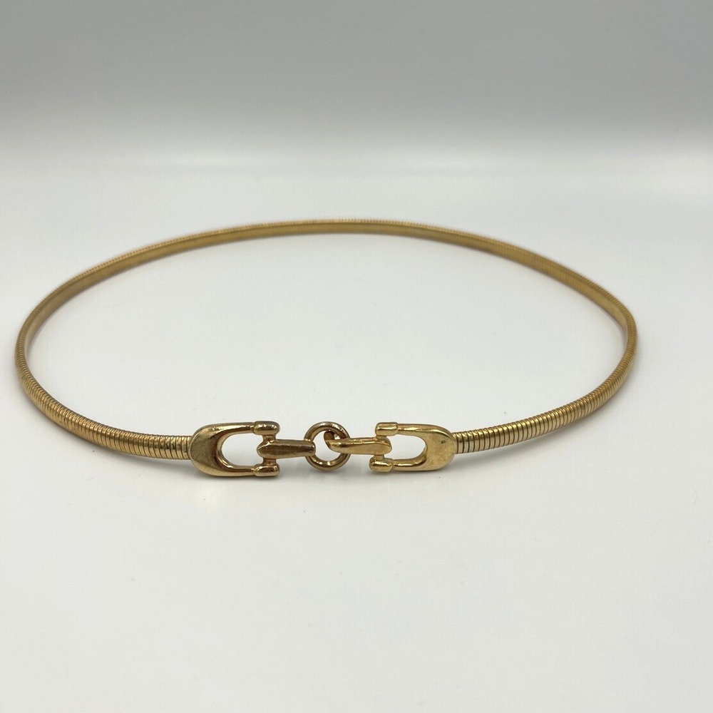 Gold Tone Metal Stretch Belt Buckle Accent Vintage Skinny Statement